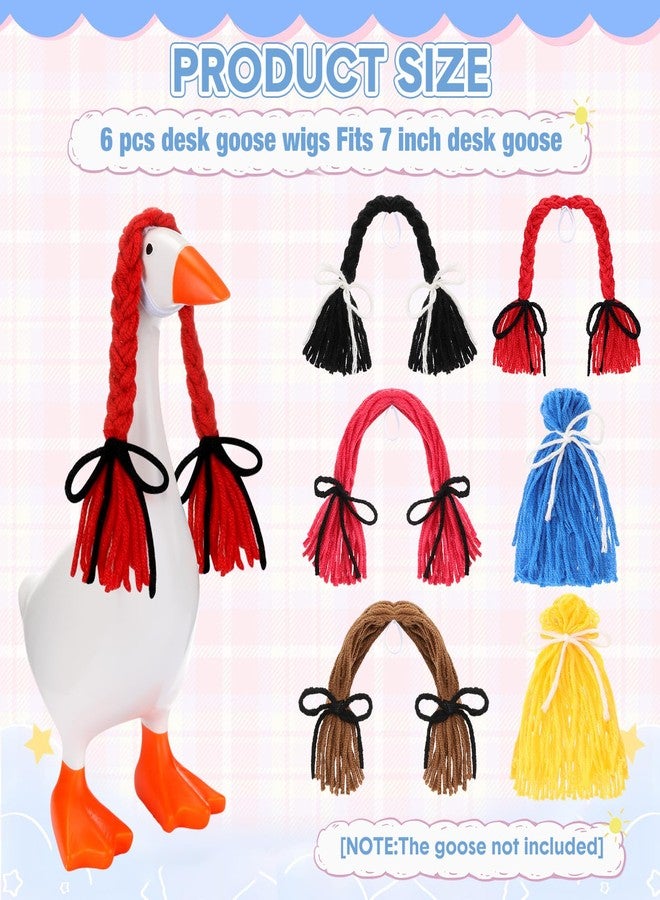 Suncalla 6 Pcs Mini Desk Goose Wigs Hand Knitted Goose Outfits 7'' Desk Geese Braid Accessories Wig Crochet Hook Wig for Xmas Gift 7 Inch Geese Figurine Desktop Home Decoration - Image 2